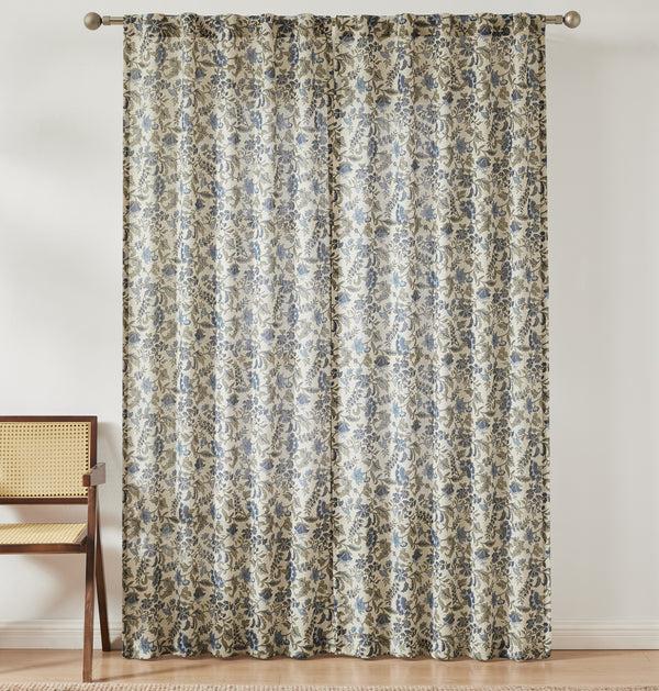 Lush Decor Lillian Block Print Linen Textured Window Curtain Panels