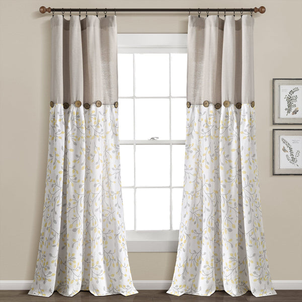 Lush Decor Linen Button Botanical Garden Window Curtain Panel