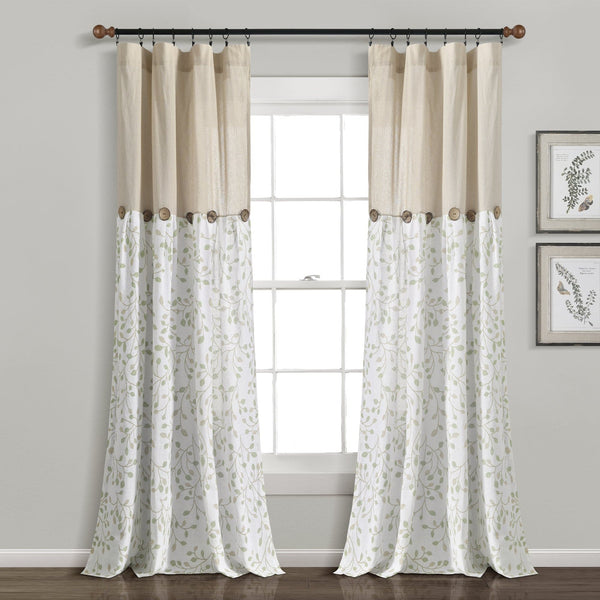 Lush Decor Linen Button Botanical Garden Window Curtain Panel