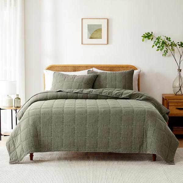 Lush Decor Logan Stone Washed Cotton Quilt 3 Piece Set