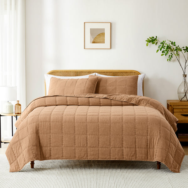 Lush Decor Logan Stone Washed Cotton Quilt 3 Piece Set