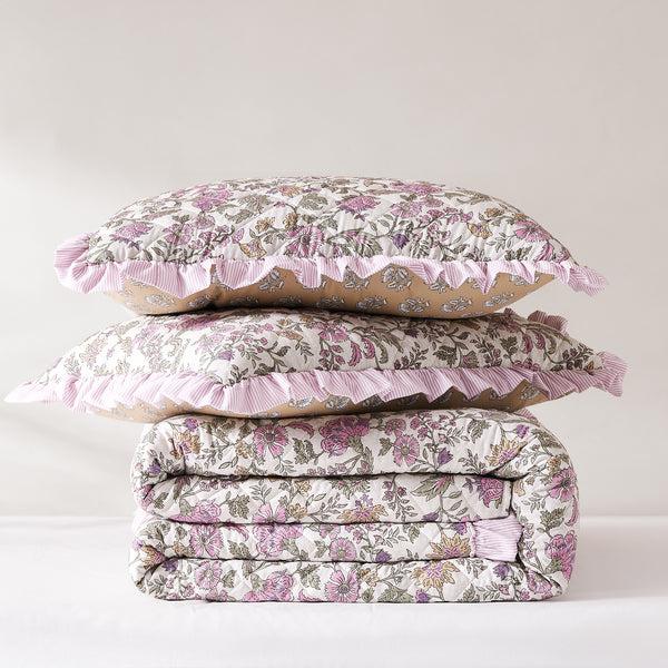 Lush Decor Lola Block Print Ruffle Reversible Floral Quilt Set