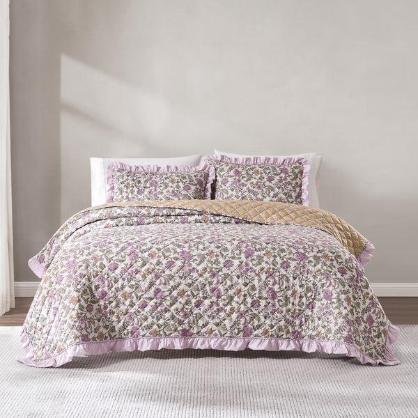Lush Decor Lola Block Print Ruffle Reversible Floral Quilt Set