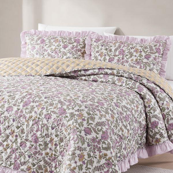 Lush Decor Lola Block Print Ruffle Reversible Floral Quilt Set