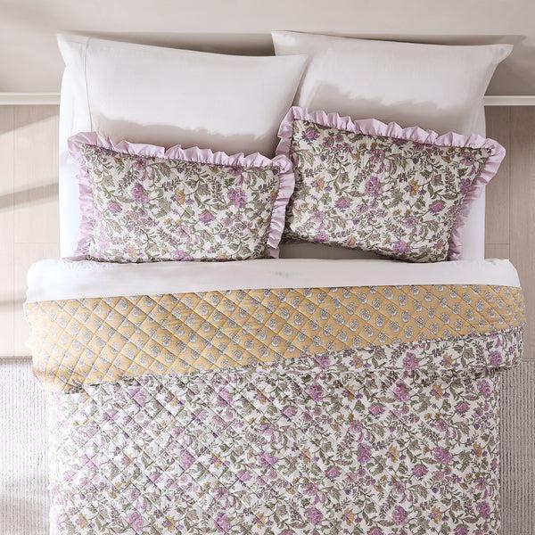 Lush Decor Lola Block Print Ruffle Reversible Floral Quilt Set