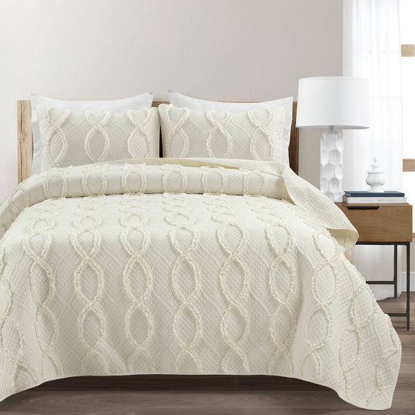 Lush Decor Avon Textured Ruffle Quilt 3 Piece Set