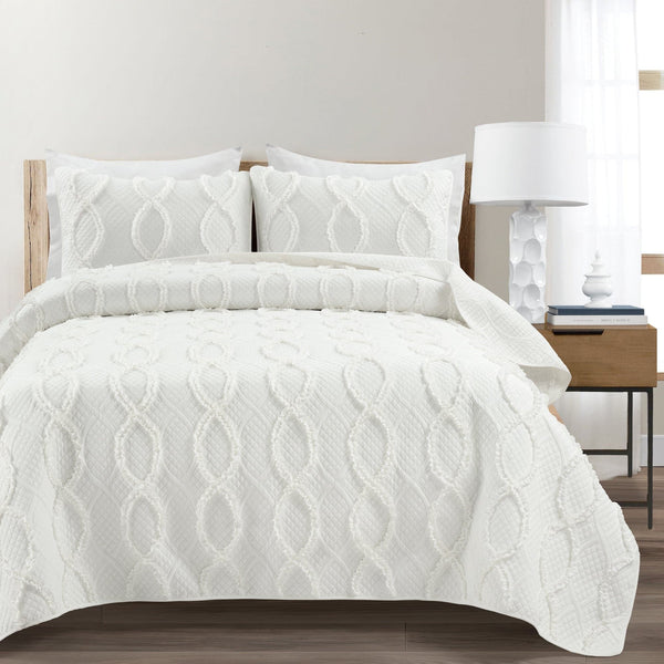 Lush Decor Avon Textured Ruffle Quilt 3 Piece Set