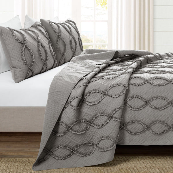 Lush Decor Avon Textured Ruffle Quilt 3 Piece Set
