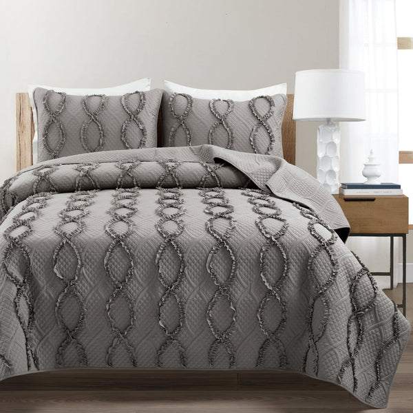 Lush Decor Avon Textured Ruffle Quilt 3 Piece Set
