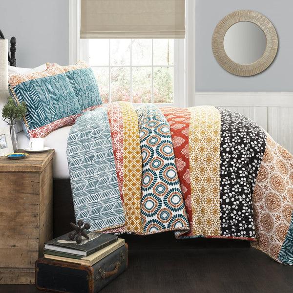 Lush Decor Bohemian Stripe Quilt 3 Piece Set