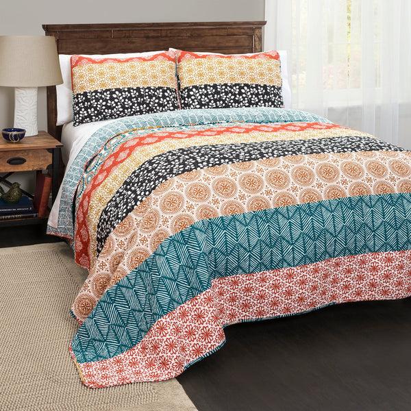 Lush Decor Bohemian Stripe Quilt 3 Piece Set