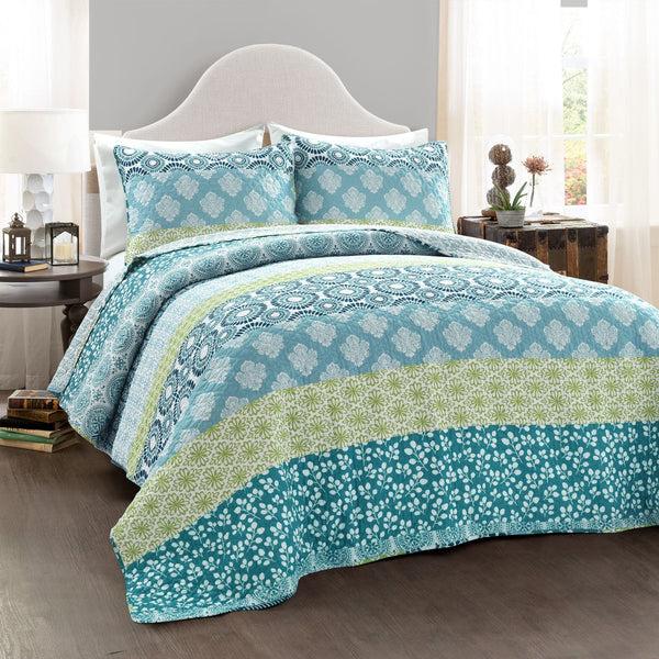 Lush Decor Bohemian Stripe Quilt 3 Piece Set