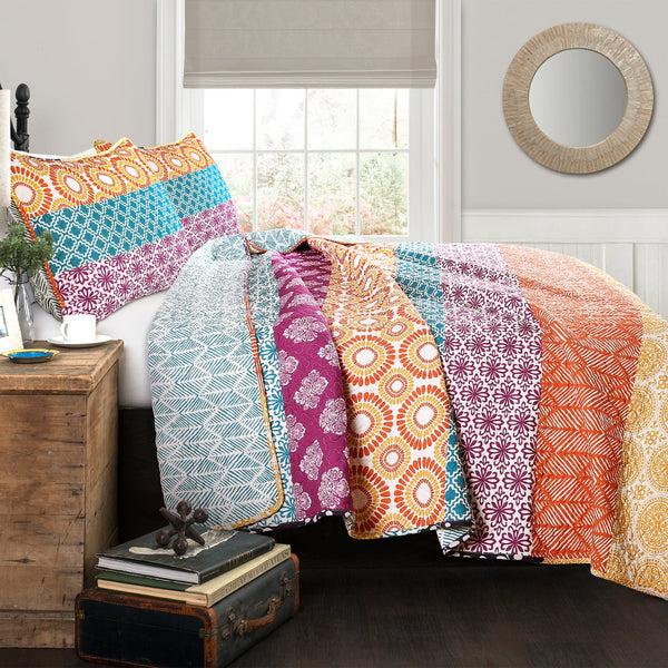 Lush Decor Bohemian Stripe Quilt 3 Piece Set