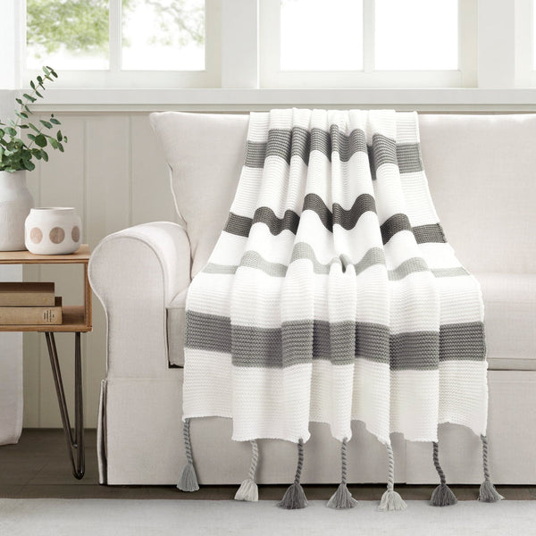 Lush Decor Boho Knitted Braided Tassel Throw