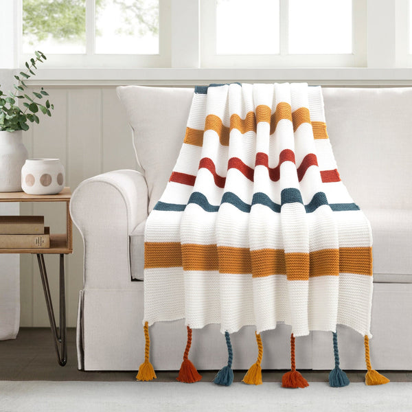 Lush Decor Boho Knitted Braided Tassel Throw