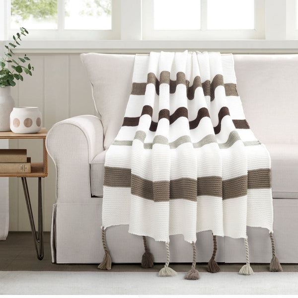 Lush Decor Boho Knitted Braided Tassel Throw