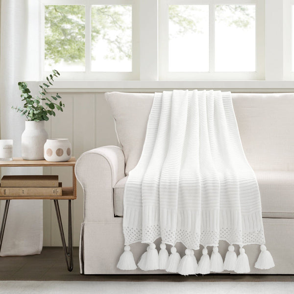 Lush Decor Boho Knitted Tassel Throw