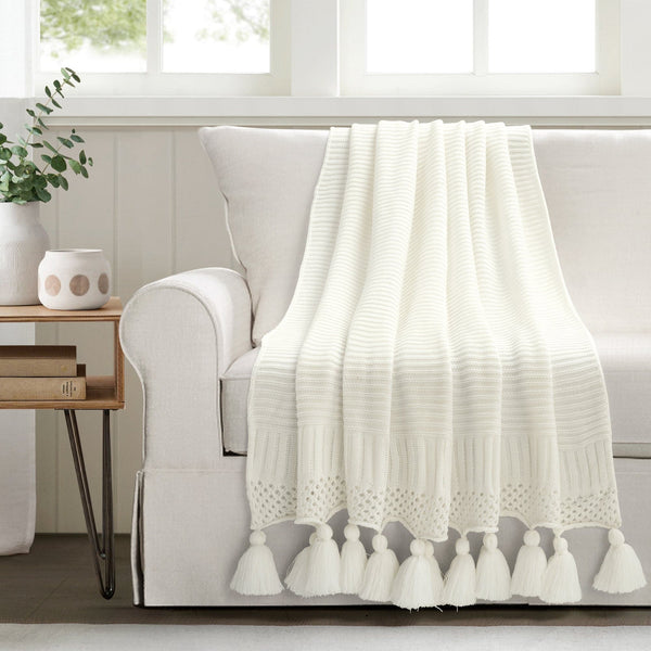 Lush Decor Boho Knitted Tassel Throw
