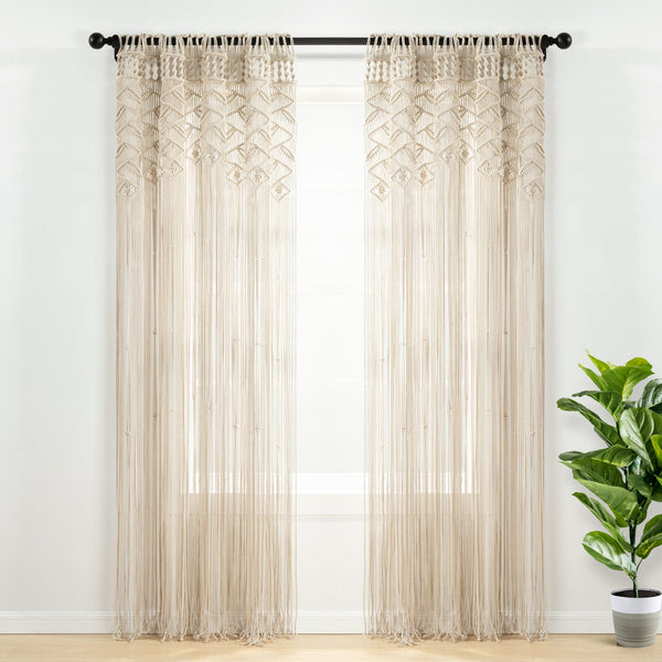 Lush Decor Boho Macrame Leaf Cotton Window Curtain