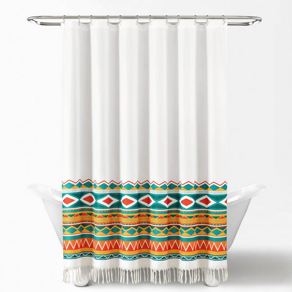 Lush Decor Boho Viviane Geo Fringe Shower Curtain