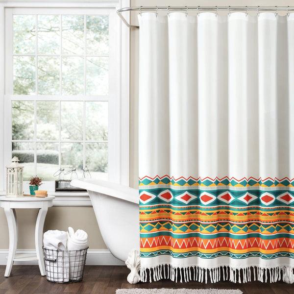 Lush Decor Boho Viviane Geo Fringe Shower Curtain