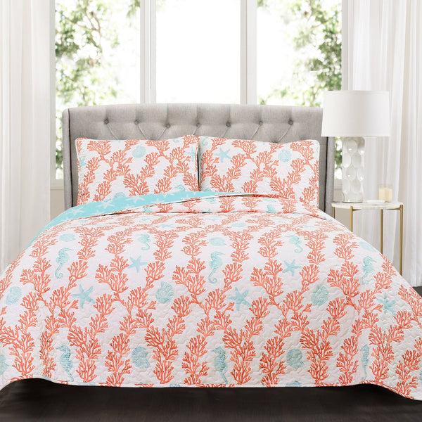 Lush Decor Dina Coral Quilt 3 Piece Set