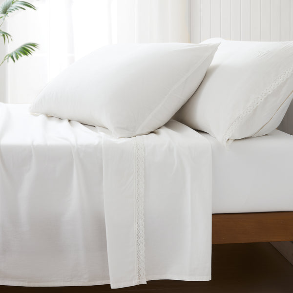 Lush Decor Evelyn Lace Trim Cotton Sheet Set