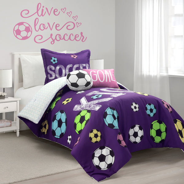 Lush Decor Girls Soccer Kick Comforter Set