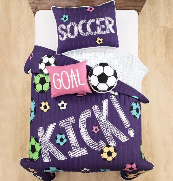 Lush Decor Girls Soccer Kick Quilt Set