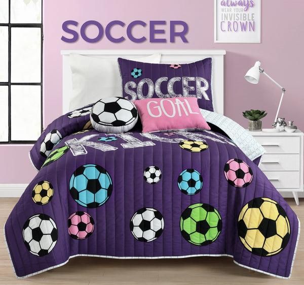 Lush Decor Girls Soccer Kick Quilt Set