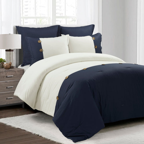 Lush Decor Linen Button Comforter 5 Piece Set