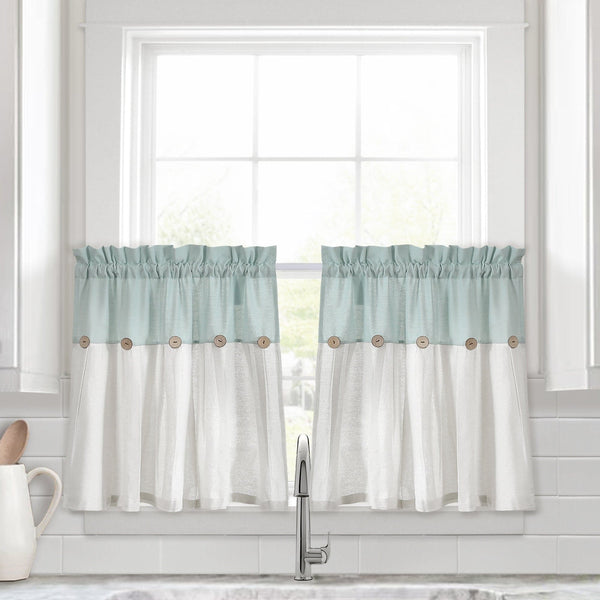 Lush Decor Linen Button Kitchen Window Tiers Set