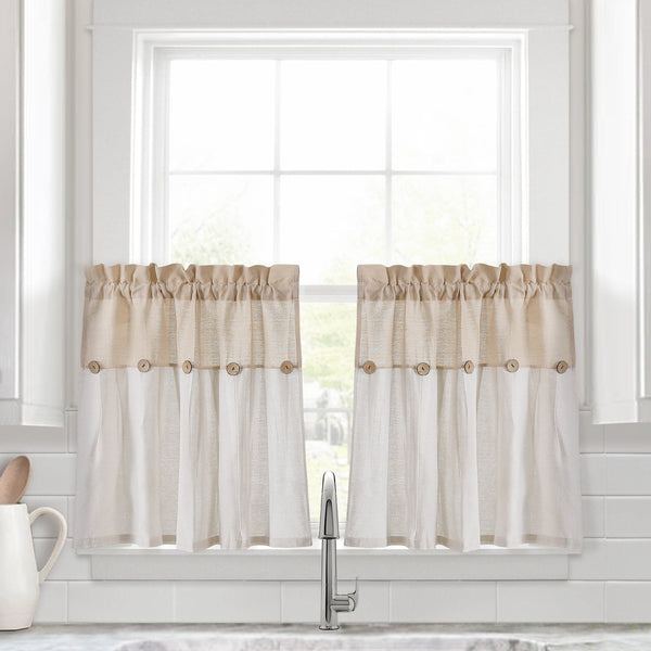 Lush Decor Linen Button Kitchen Window Tiers Set