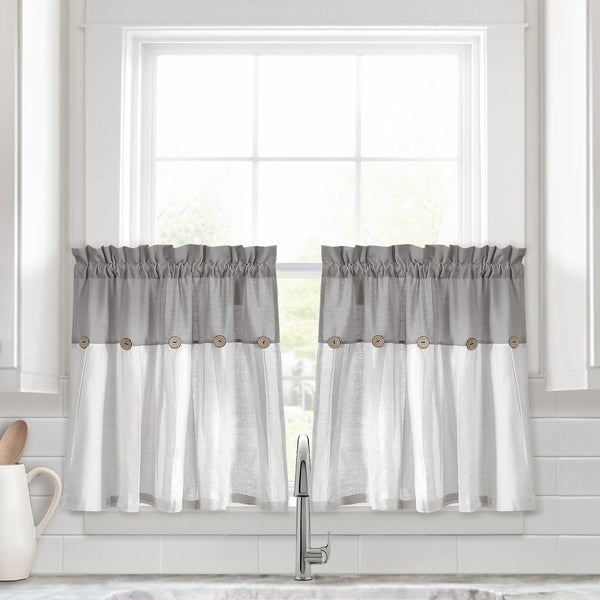Lush Decor Linen Button Kitchen Window Tiers Set