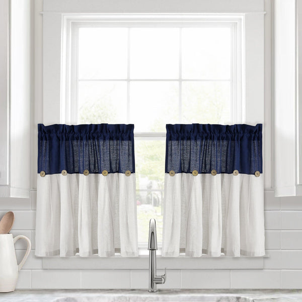 Lush Decor Linen Button Kitchen Window Tiers Set