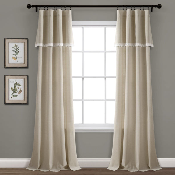 Lush Decor Linen Lace Window Curtain Panel Set