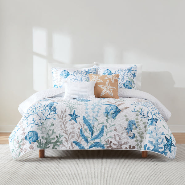 Lush Decor Oceana Watercolor Sea Life Quilt Set