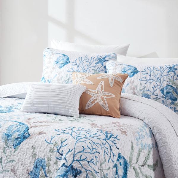 Lush Decor Oceana Watercolor Sea Life Quilt Set