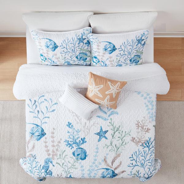 Lush Decor Oceana Watercolor Sea Life Quilt Set