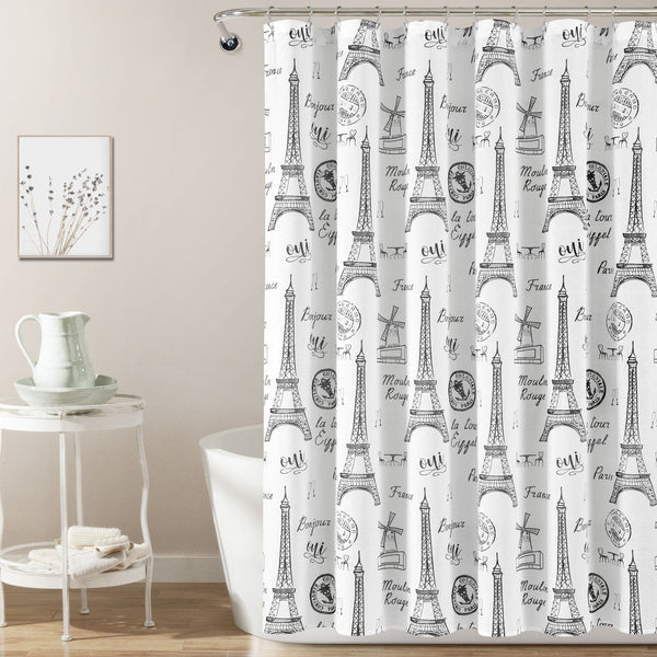 Lush Decor Paris Bonjour Cotton Shower Curtain