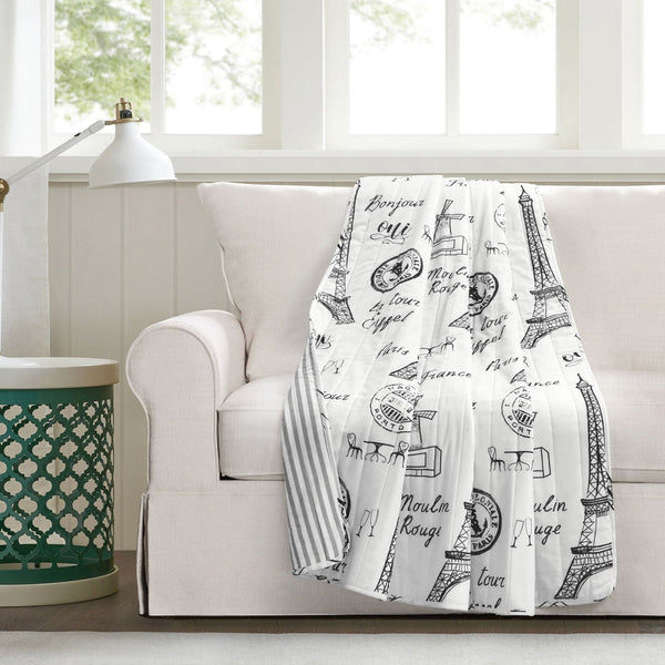 Lush Decor Paris Bonjour Reversible Cotton Throw