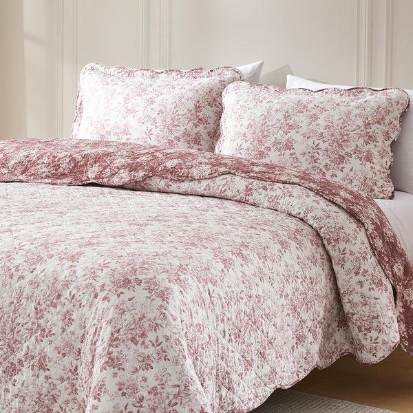 Lush Decor Peony Toile Reversible Cotton Quilt Set
