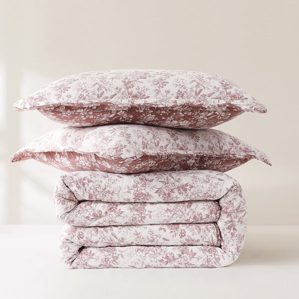 Lush Decor Peony Toile Reversible Cotton Quilt Set