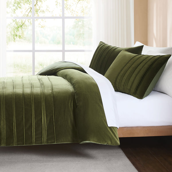 Lush Decor Pleated Groove Velvet Duvet Cover Set