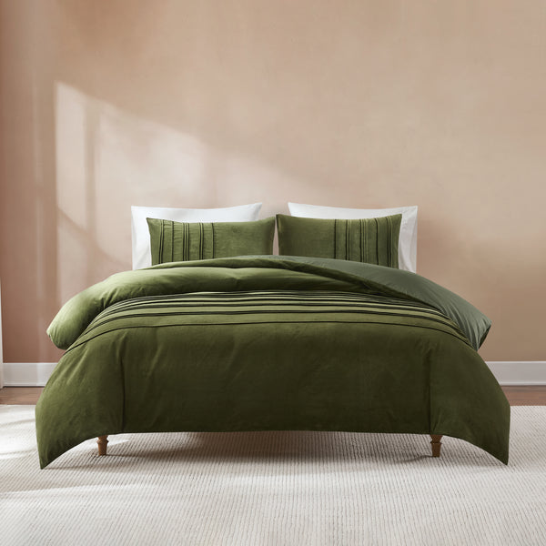 Lush Decor Pleated Groove Velvet Duvet Cover Set