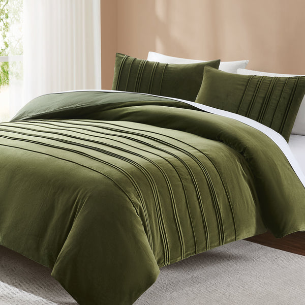Lush Decor Pleated Groove Velvet Duvet Cover Set