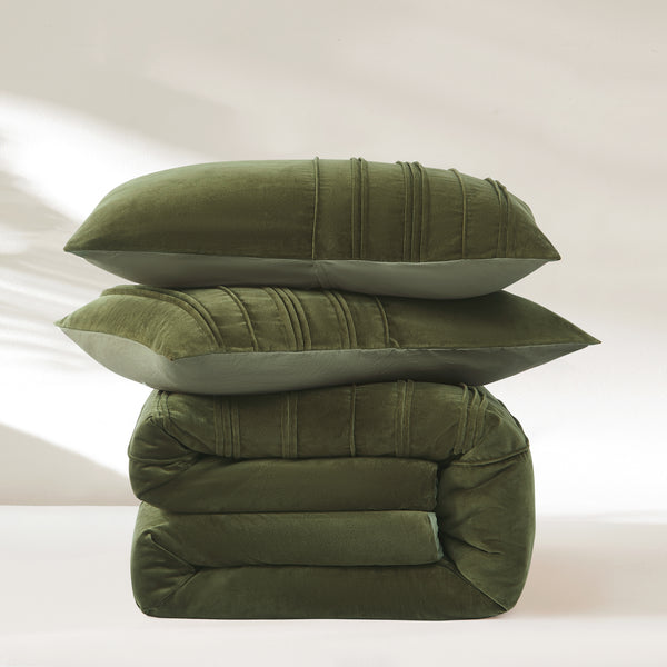 Lush Decor Pleated Groove Velvet Duvet Cover Set