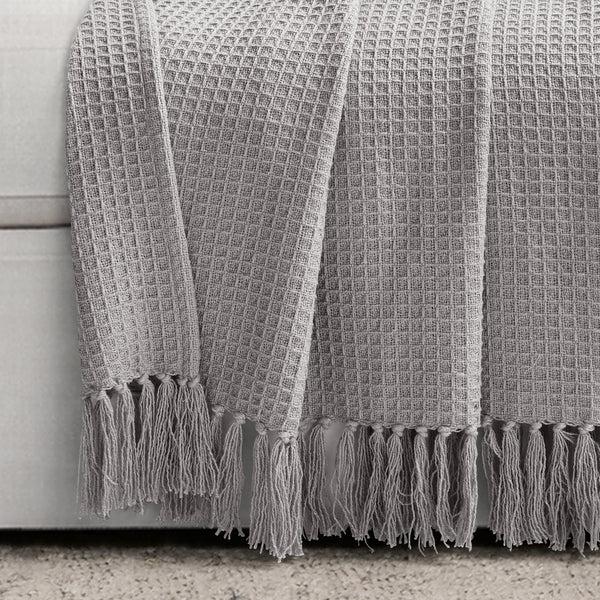 Lush Decor Waffle Cotton Knit Tassel Fringe Throw
