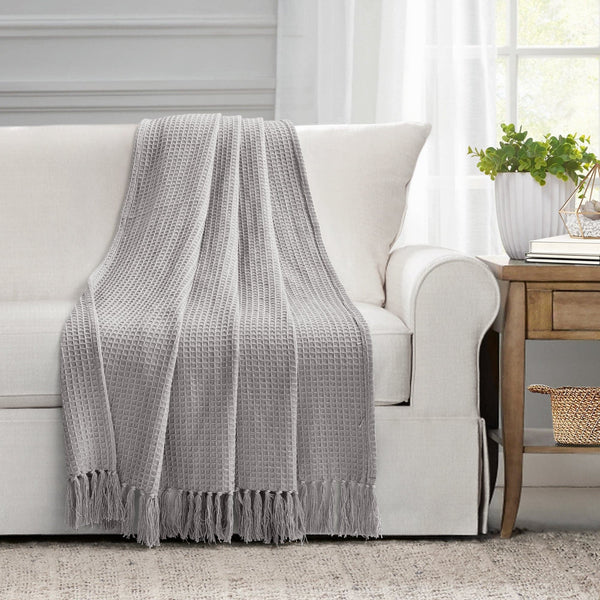 Lush Decor Waffle Cotton Knit Tassel Fringe Throw