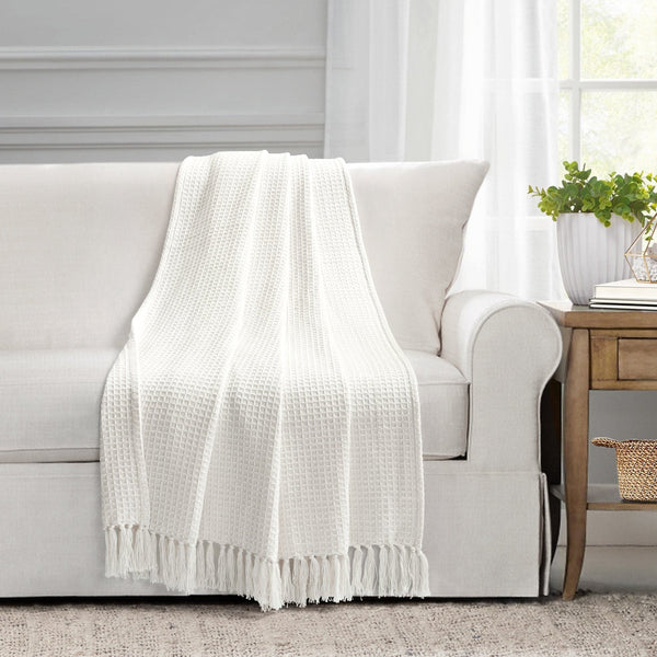 Lush Decor Waffle Cotton Knit Tassel Fringe Throw